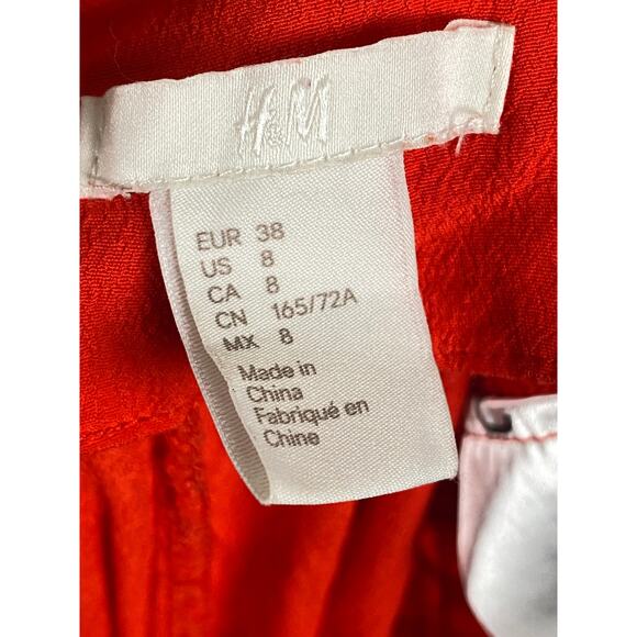 H&M Women Red Cullote Crop Paperbag Pants Pockets Belted Elastic Waist Size 8 - Picture 4 of 10